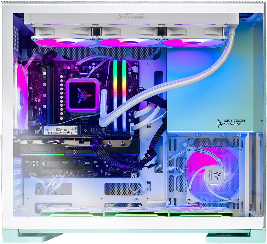Skytech Gaming Aqua Gaming PC, AMD Ryzen 7 9700X 3.8GHz, NVIDIA RTX 5060, 1TB NVMe SSD, 16GB DDR5 RAM 5200, 850W Gold ATX 3 PSU, 360 ARGB AIO, Wi-Fi, Win 11, Desktop