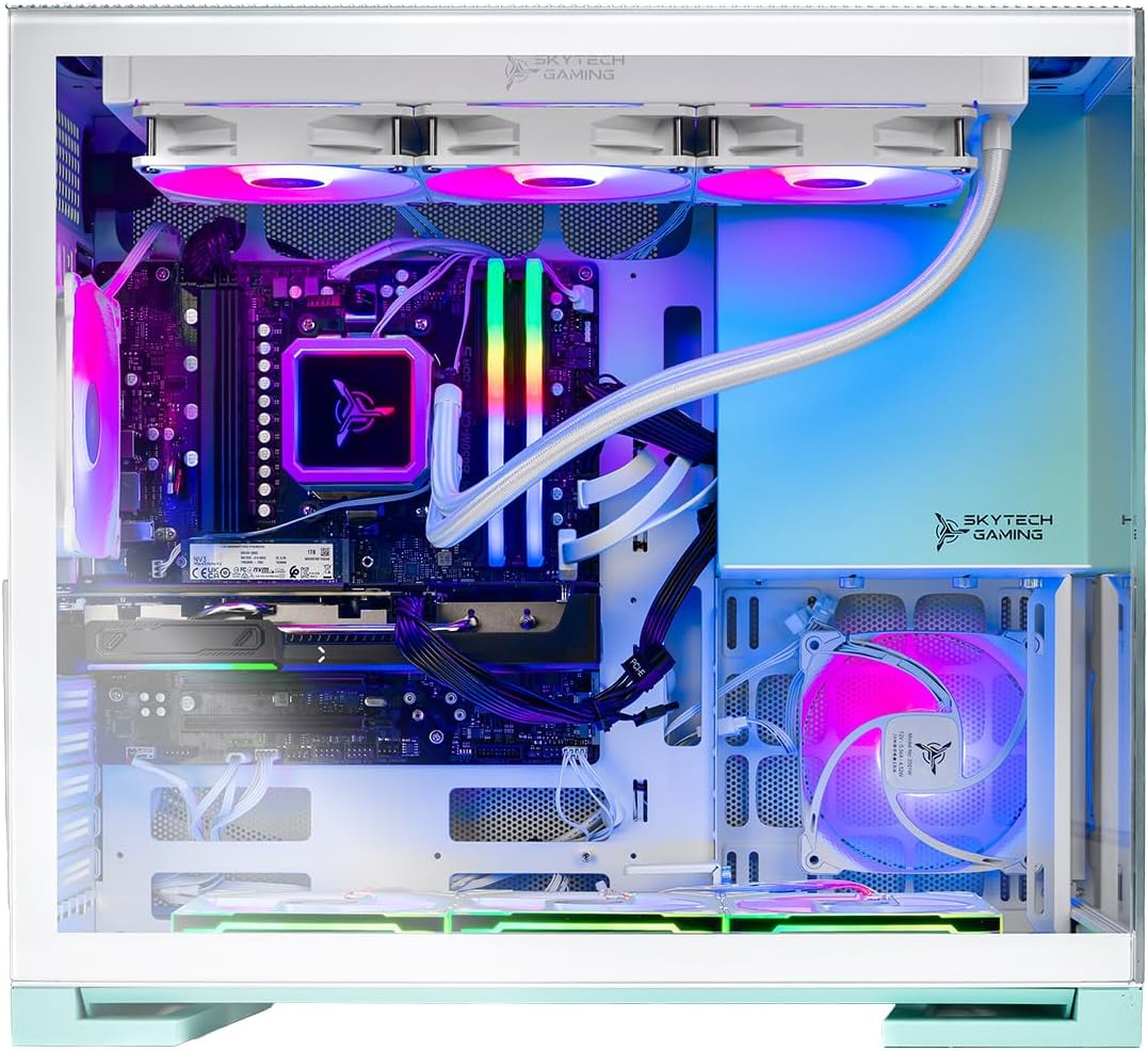 Skytech Gaming Aqua Gaming PC, AMD Ryzen 7 9700X 3.8GHz, NVIDIA RTX 5060, 1TB NVMe SSD, 16GB DDR5 RAM 5200, 850W Gold ATX 3 PSU, 360 ARGB AIO, Wi-Fi, Win 11, Desktop