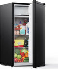 Upstreman 3.2 Cu.Ft Mini Fridge with Freezer, Quiet Efficient Small Fridge, Compact Refrigerator with Adjustable Thermostat, for Dorm, Bedroom, Office, Black-BR321