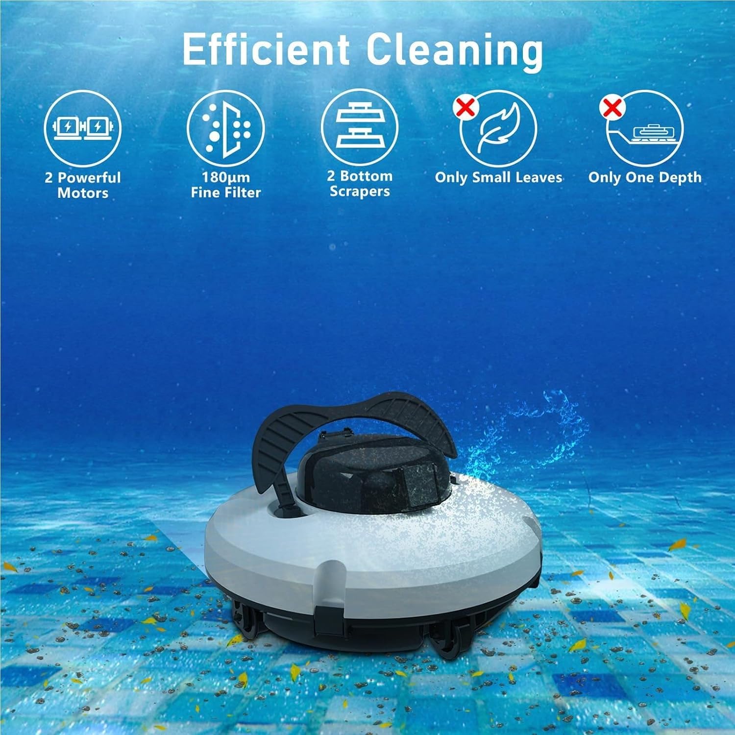 Automatic Pool Cleaning Robot, Wall Climbing Pool Cleaner with 3 Modes for Floors, Walls & Waterlines, 50ft Tangle- Cable, 120min Runtime for In-Ground & Above Ground Pools