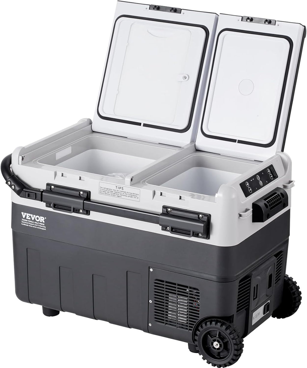 VEVOR Car Refrigerator 50L / 52.8 QT, Dual Zone 12 Volt Compressor Fridge, -4℉ to 68℉ Adjustable, Portable Freezer Cooler for Car, RV, Camping, Home