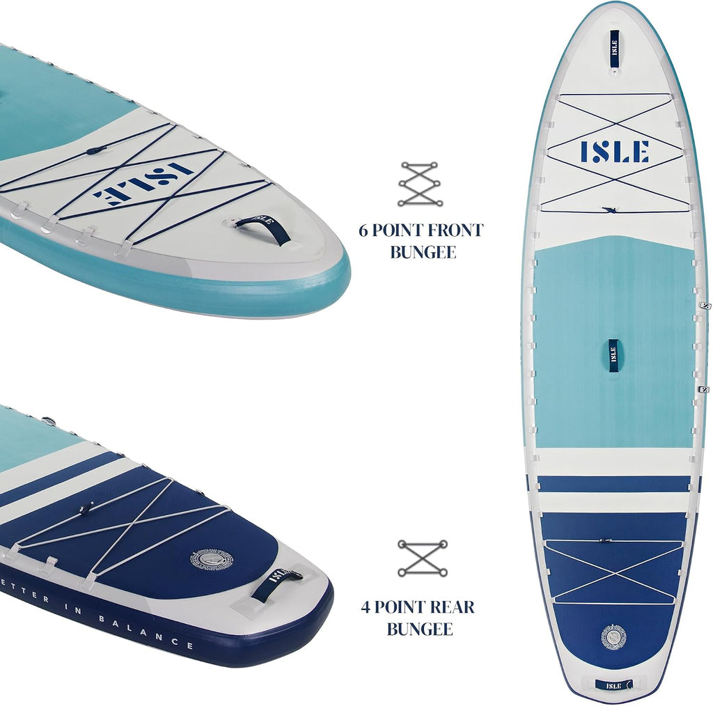 ISLE Pioneer Inflatable Stand Up Paddle Board, Incl. Coil Leash, Touring Fin, Travel Backpack, Hand Pump, Paddle - Beginner Friendly SUP - max. 285 lbs - 10'6'' Inflatable Paddle Boards for Adults