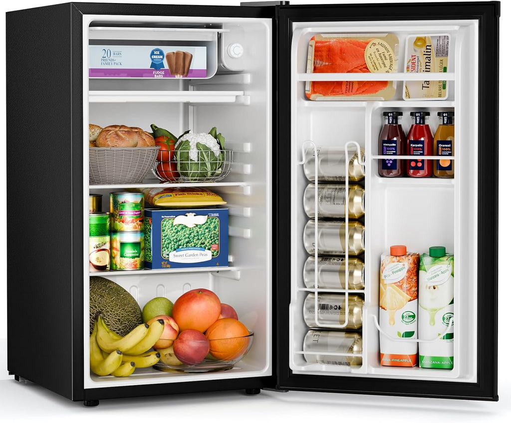 Antarctic Star 3.2 Cu.Ft.Compact Refrigerator with Freezer, Mini Fridge Single Door with Adjustable Thermostat,Removable Glass Shelves for Apartment,Dorm,Office,Kitchen，BLACK