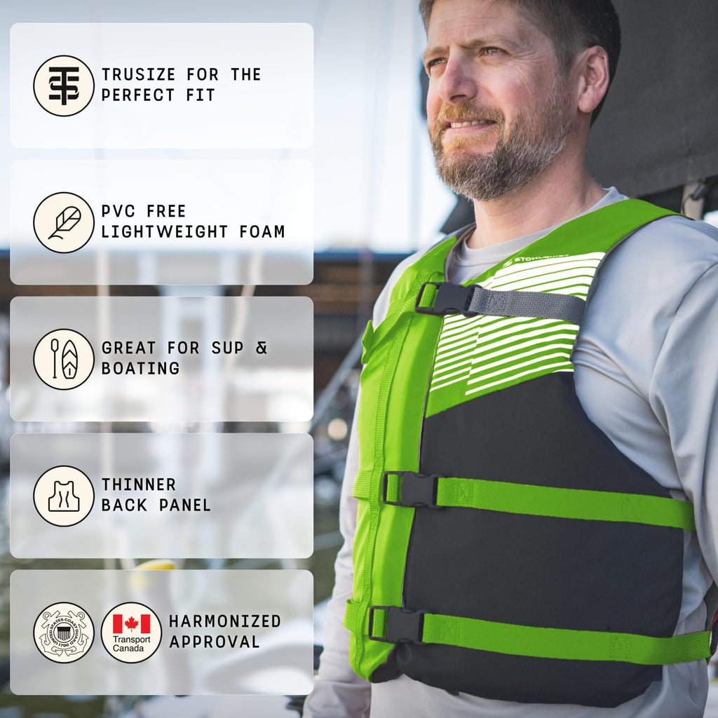Stohlquist Universal Fit Adult Life Jacket PFD (4 Pack) Coast Guard Approved, for Men and Women 90+ lbs, Lightweight Neoprene and Adjustable, Ideal for Boating, Kayaking & Water Sports