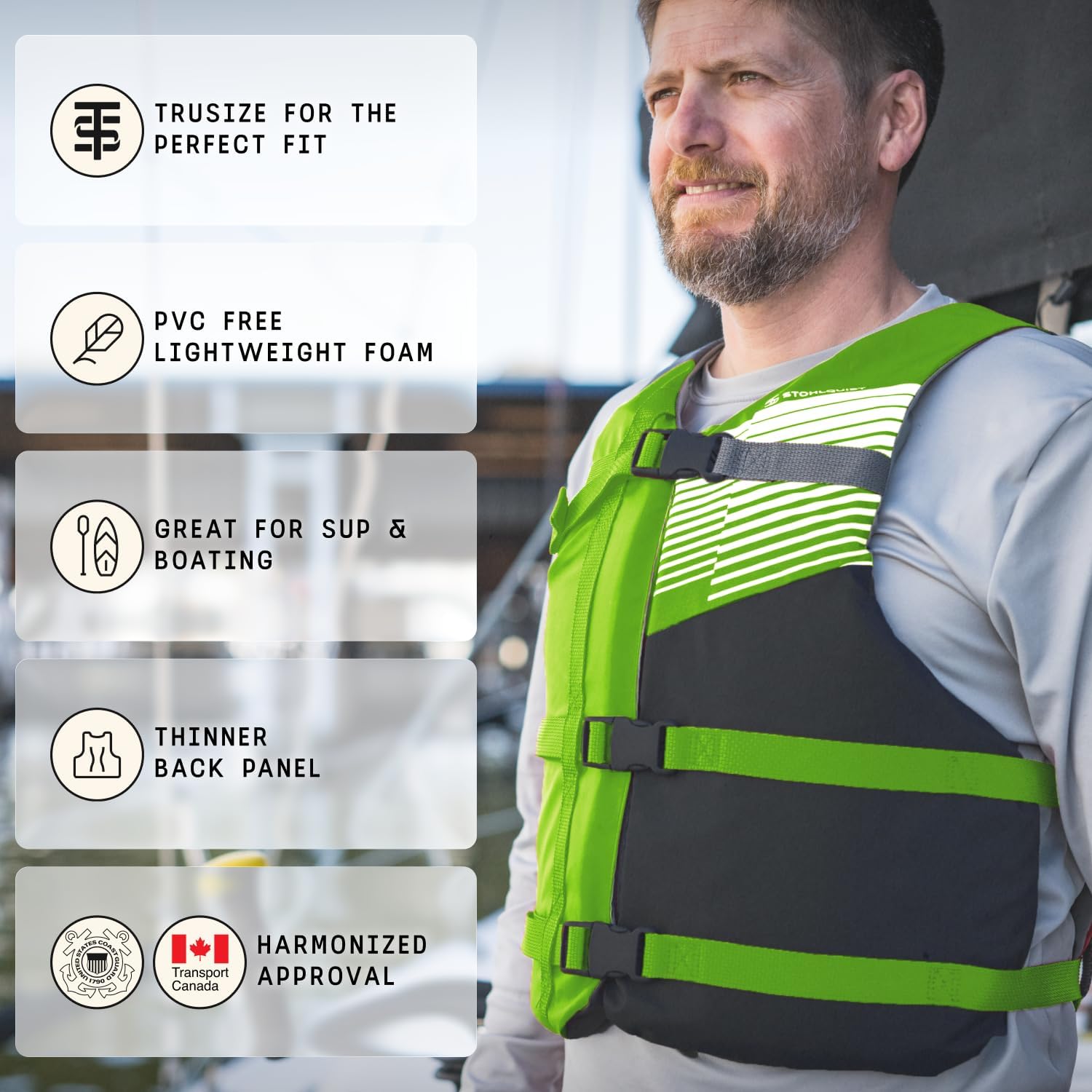 Stohlquist Universal Fit Adult Life Jacket PFD (4 Pack) Coast Guard Approved, for Men and Women 90+ lbs, Lightweight Neoprene and Adjustable, Ideal for Boating, Kayaking & Water Sports
