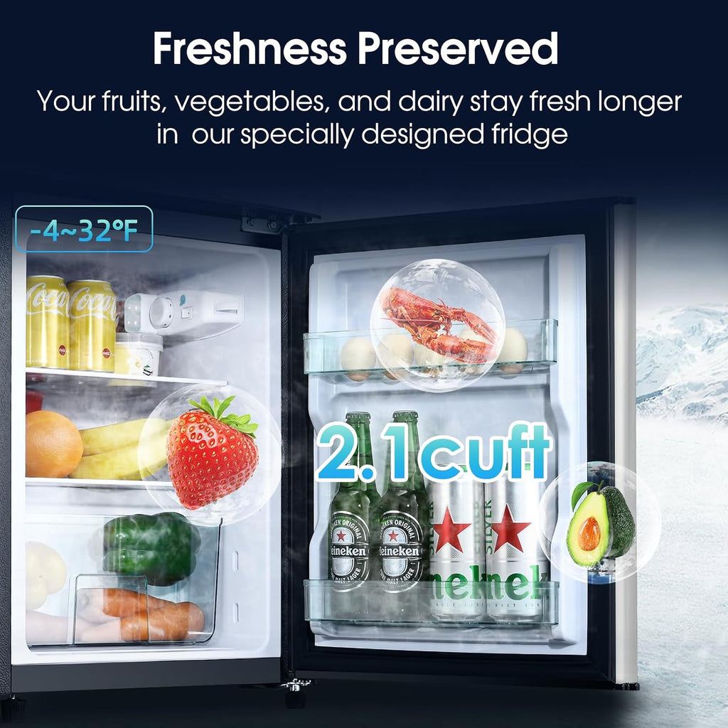 Anypro 3.2 Cu.Ft Fridge with Freezer with 2 Doors, Refrigerator with 7 Level Temperatures, LED Light, Adjustable Shelves, Food Storage Cooling Drink for Bedroom, Office, Dorm, Apartment, Silver
