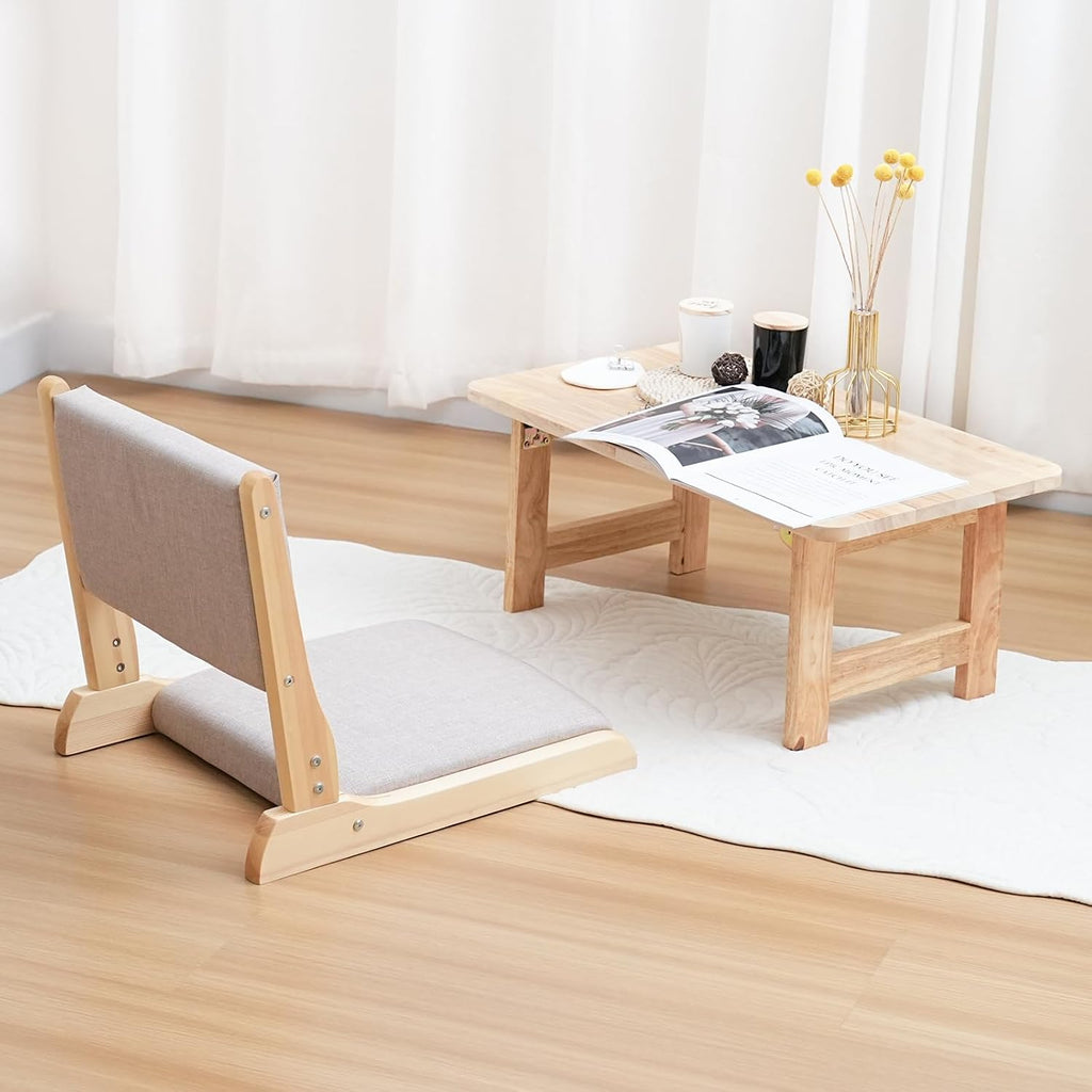 Japanese Floor Chair with Back Support, Foldable Meditation Chair, Legless Tatami Chair with Cushion, Floor Seat for Living Room, Bedroom, Bay Window (2, Gray)