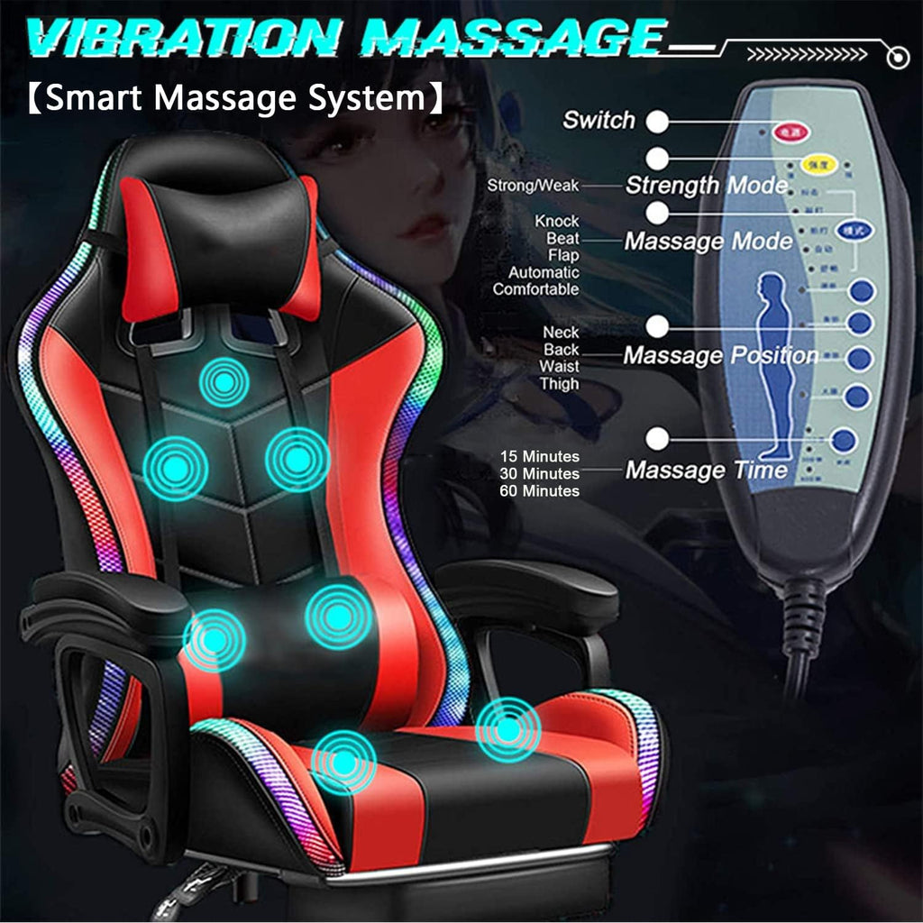 Massage Gaming Chair with Footrest RGB Gaming Chair with Speakers Video Game Chair with Headrest and Lumbar Support Backrest Adjustable Reclining Gamer Chair