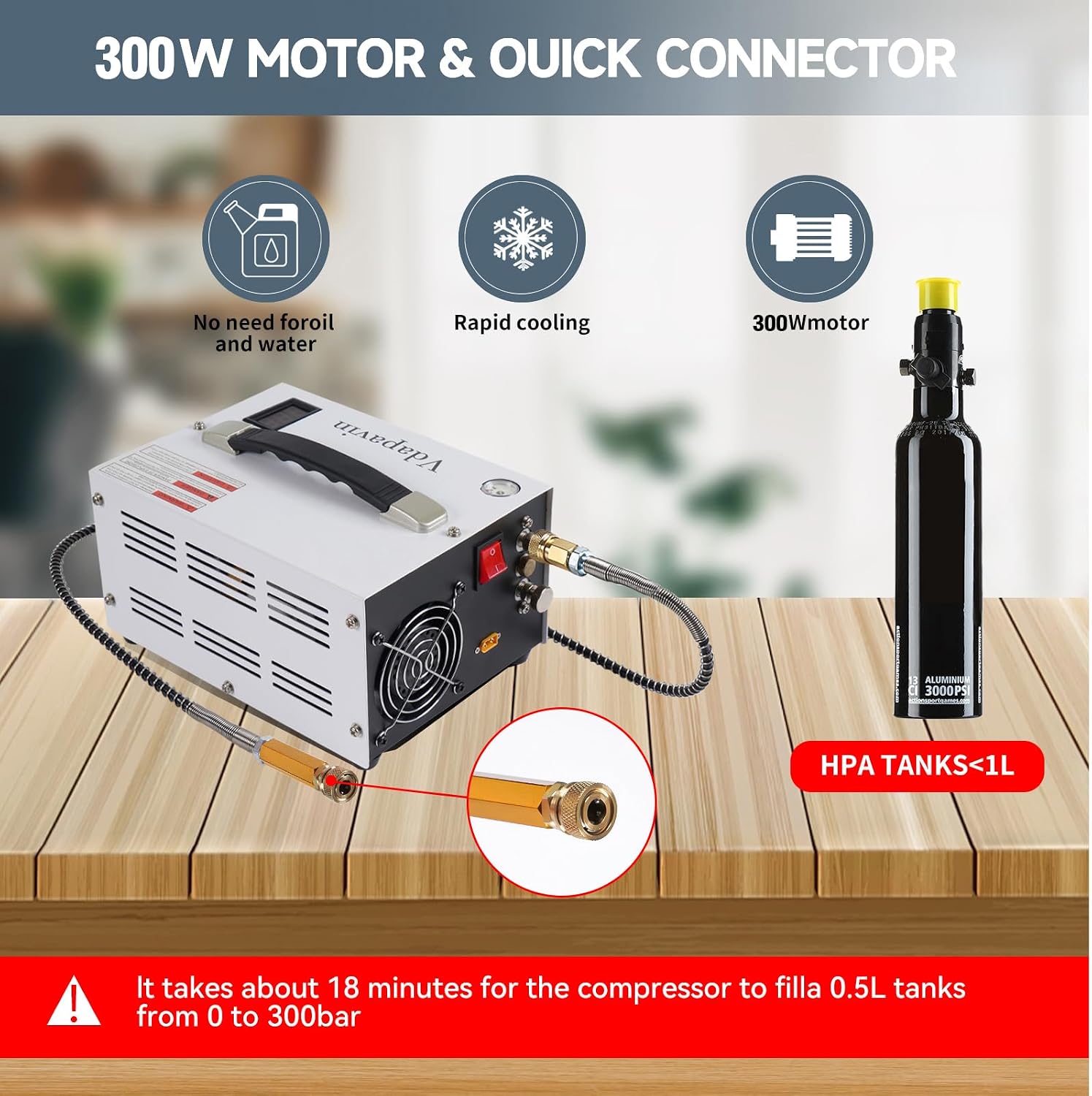 PCP Air Compressor, 4500 psi / 30 MPa PCP Airgun Compressor, 12V DC / 120V AC Power Manual Shut-off, Built-in Converter and Fan Cooling System Suitable for Paintball, Scuba Tank Compressor