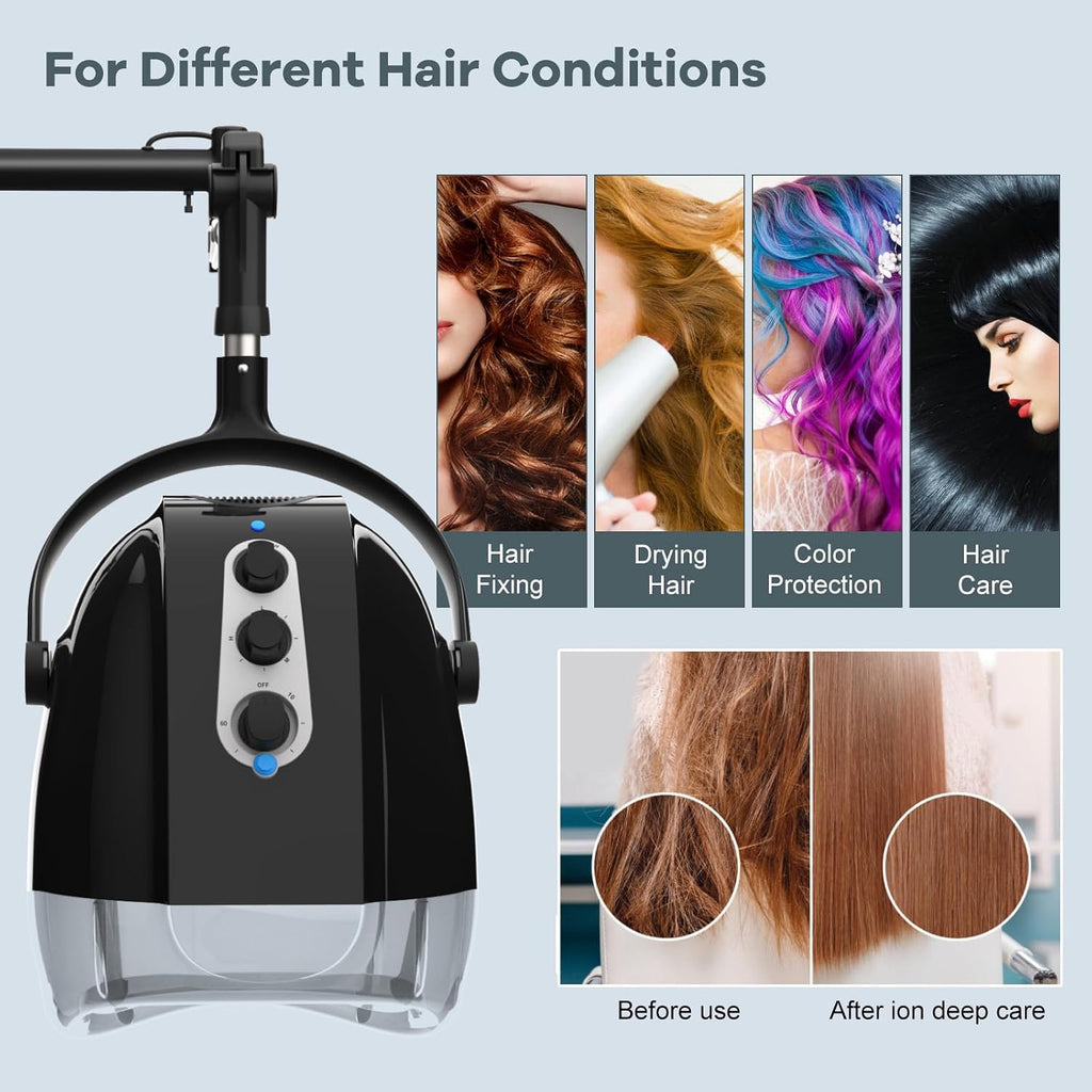 SyyBhb Wall Mount Hooded Salon Hair Dryer, Professional Ionic Hair Color Processor, Temperature & Drying Adjustable, 60-Minute Timing, 52' Extendable Arm, 25lbs Installed on Load Bearing Wall