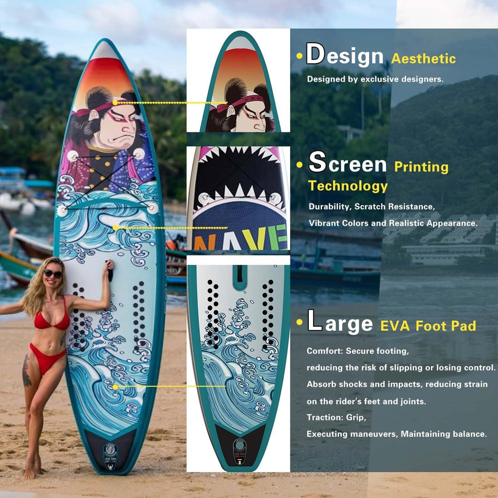 Inflatable Paddle Board,Extra Wide 10.6'/11' Stand Up Paddle Board with Sup Accessories,400lbs Capacity for Family with Safety Leash, All Skill Levels Sup for Yoga,Fishing,Surfing