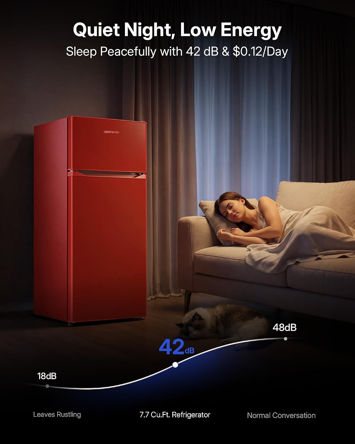 Upstreman 7.7 Cu Ft Refrigerator with Freezer, Double Door Fridge with Adjustable Thermostat Reversible Door, Large Capacity Refrigerator for Apartment, Dorm, Office, Kitchen, Red (BD-75)