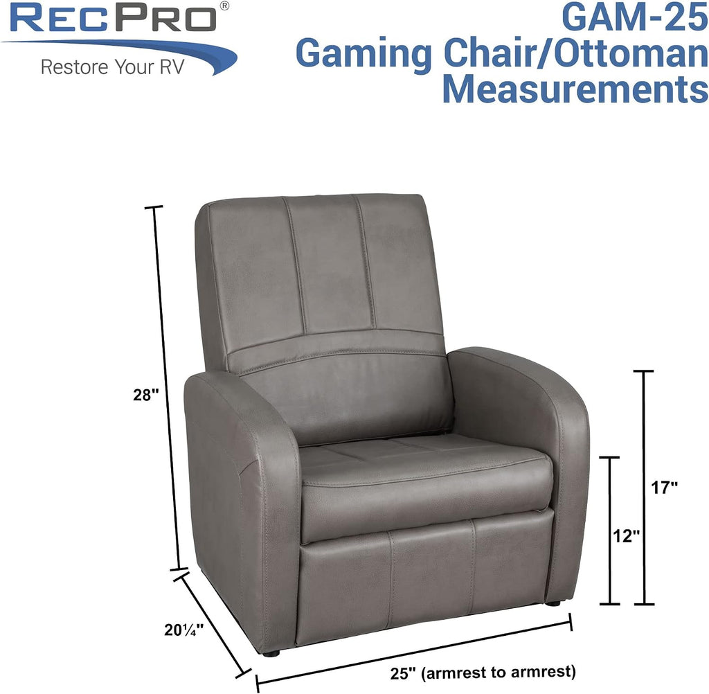 RecPro Charles RV Gaming Chair Ottoman Conversion | Built-in Storage | RV Furniture | Great for Teens | Mahogany