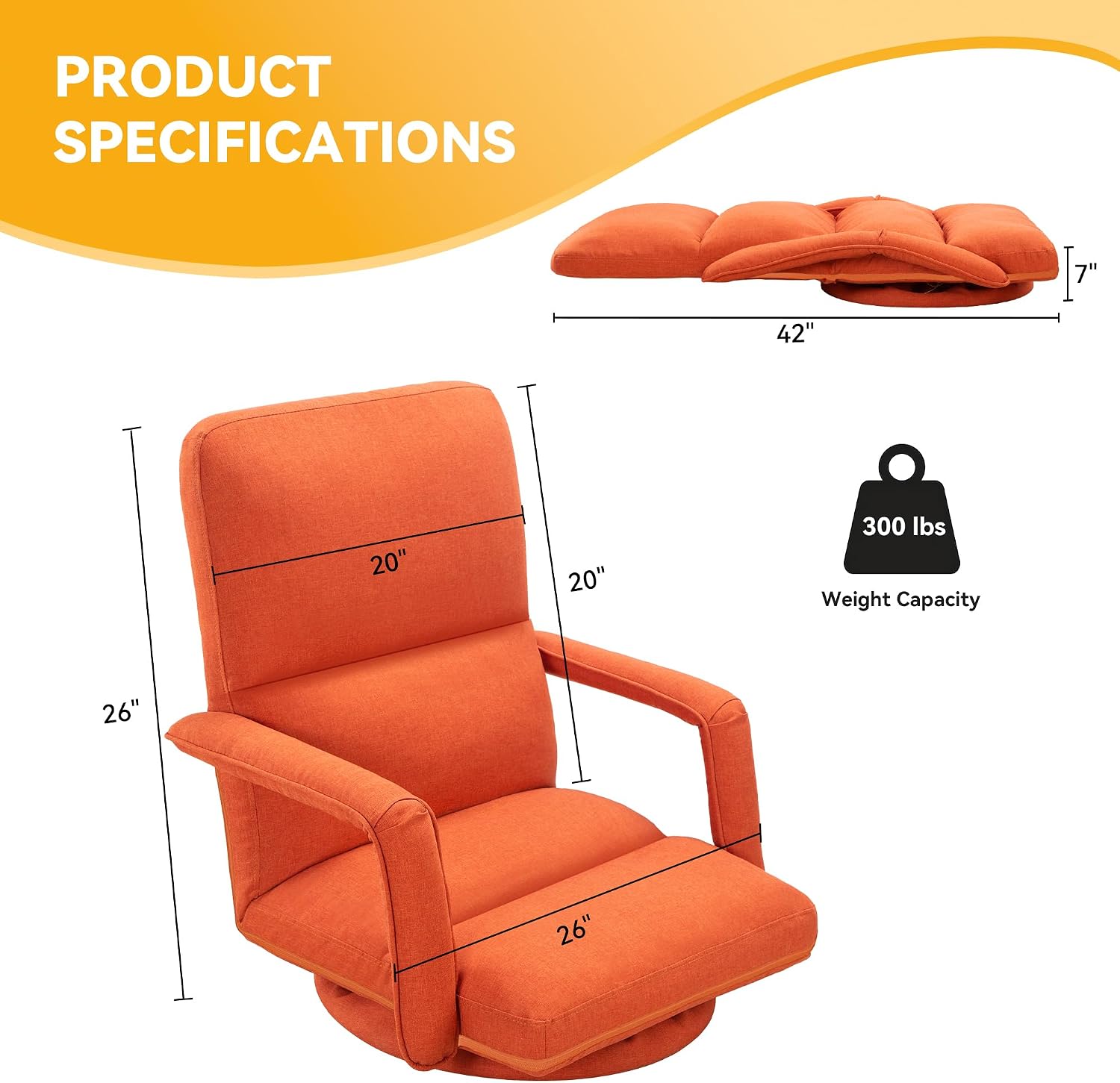 360 Degree Swivel Floor Gaming Chair with Back Support, Padded Folding Gaming Sofa Chair with Adjustable Backrest, Lazy Lounger Couch for E-Sports, Reading, Relaxing, Watching TV