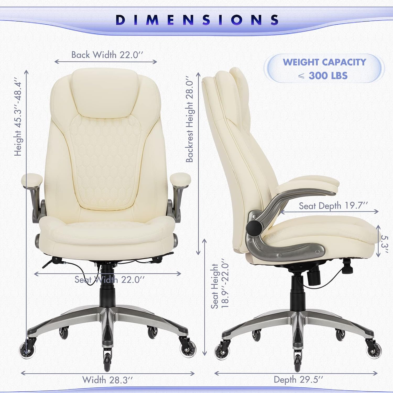 Executive Office Chair-Ergonomic Computer Desk Chair with Upgraded Caster for Swivel, High Back Office Chair with Padded Flip-up Arms,Leather Chair Thicken Seat for Comfort