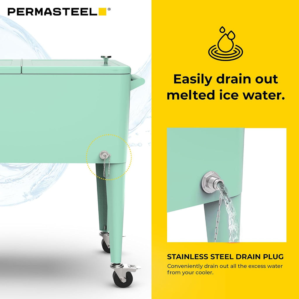 Permasteel 80-Qt Large Outdoor Patio Cooler with Wheels & Handles, Portable Rolling Hard Cooler for Outside, Retro Ice Cooler Cart, Beverage Can Coolers for Backyard Parties