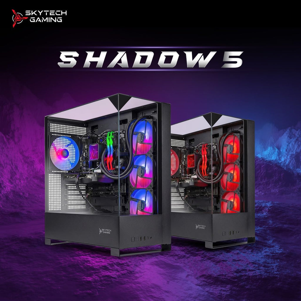 Skytech Gaming Shadow 5 Gaming PC, AMD Ryzen 5 9600X 3.9GHz, AMD RX 9060 8GB VRAM, 1TB NVMe SSD, 16GB DDR5 RAM 6000, 750W Gold PSU, WI-FI 5, Windows 11, Desktop