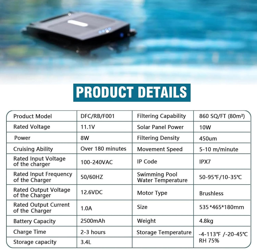 Solar Rechargeable Dual-Mode Pool Clening Robot, Cordless Robt Pool Cleaner, Solar Automatic Robot Pool Skimmer,Pool Vacum for Above Ground Pool