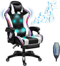 Massage Video Gaming Chair with Speakers, Ergonomic Recliner Computer Desk Chair, High Back PU Leather Office Chair Adjustable Swivel Reclining Chair with Lumbar Support and Footrest