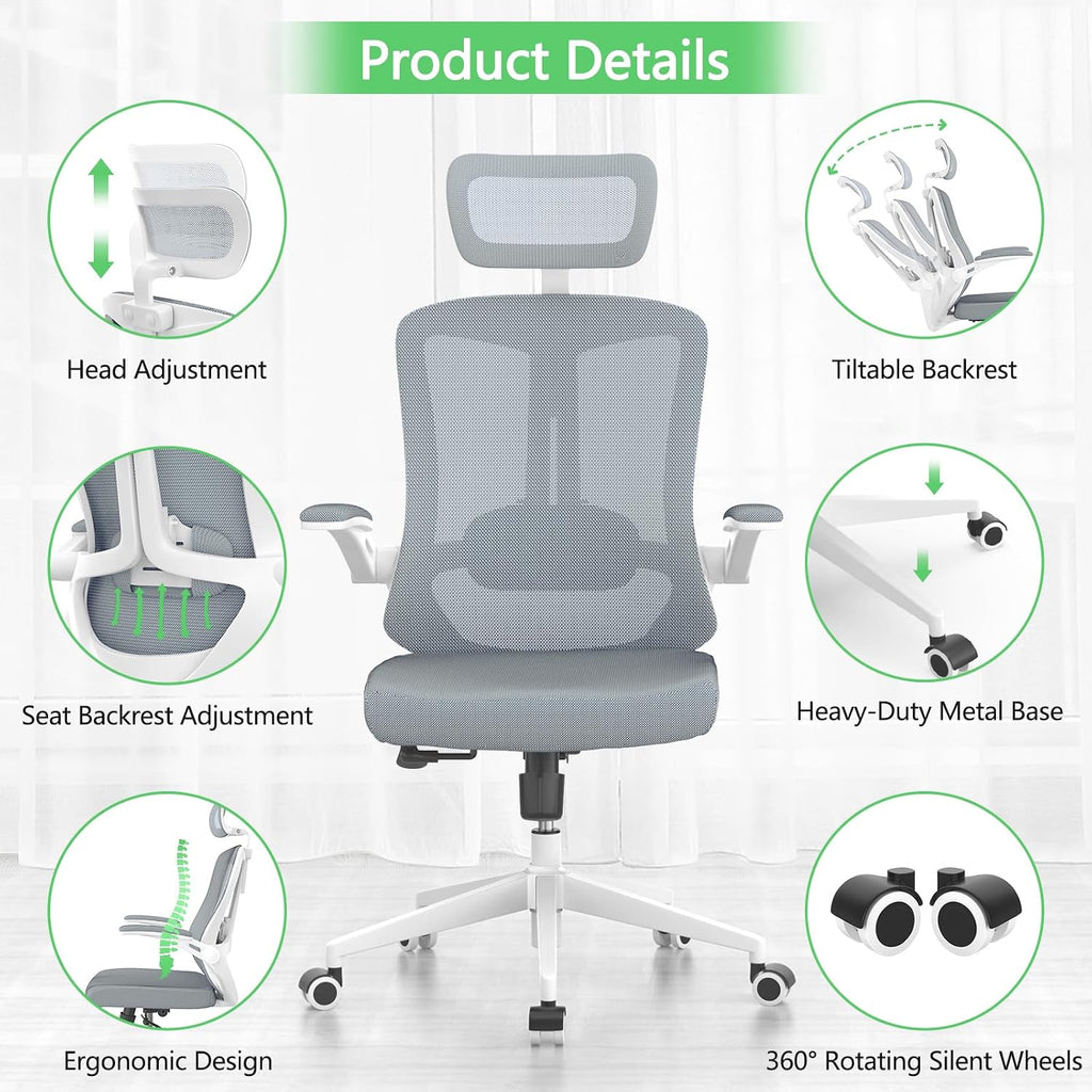 balmstar Ergonomic Office Chair Desk Chair - Mesh Computer Chair with 360° Swivel Wheels, Adjustable 90-130° Recline & Lumbar Support for Home Office, Supports up to 350lbs