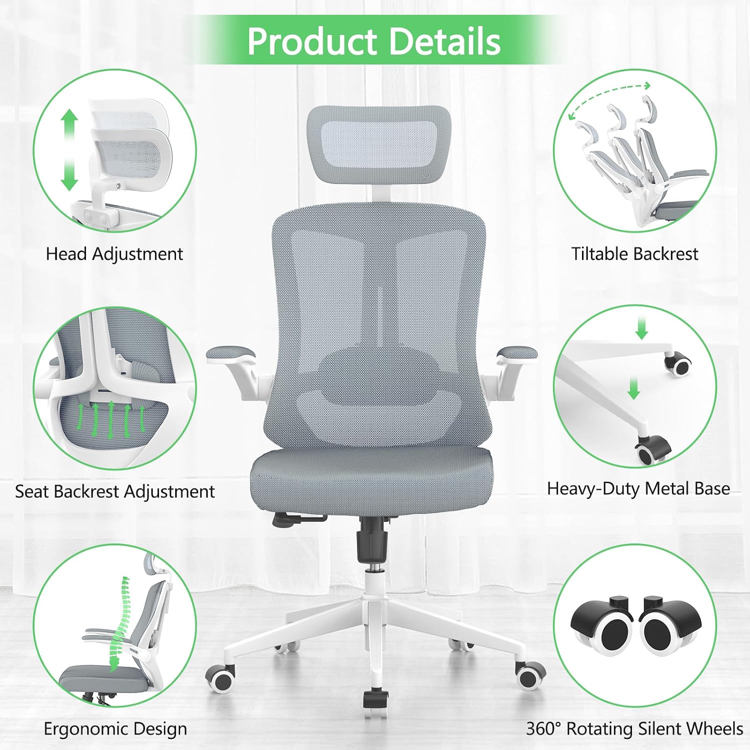 balmstar Ergonomic Office Chair Desk Chair - Mesh Computer Chair with 360° Swivel Wheels, Adjustable 90-130° Recline & Lumbar Support for Home Office, Supports up to 350lbs