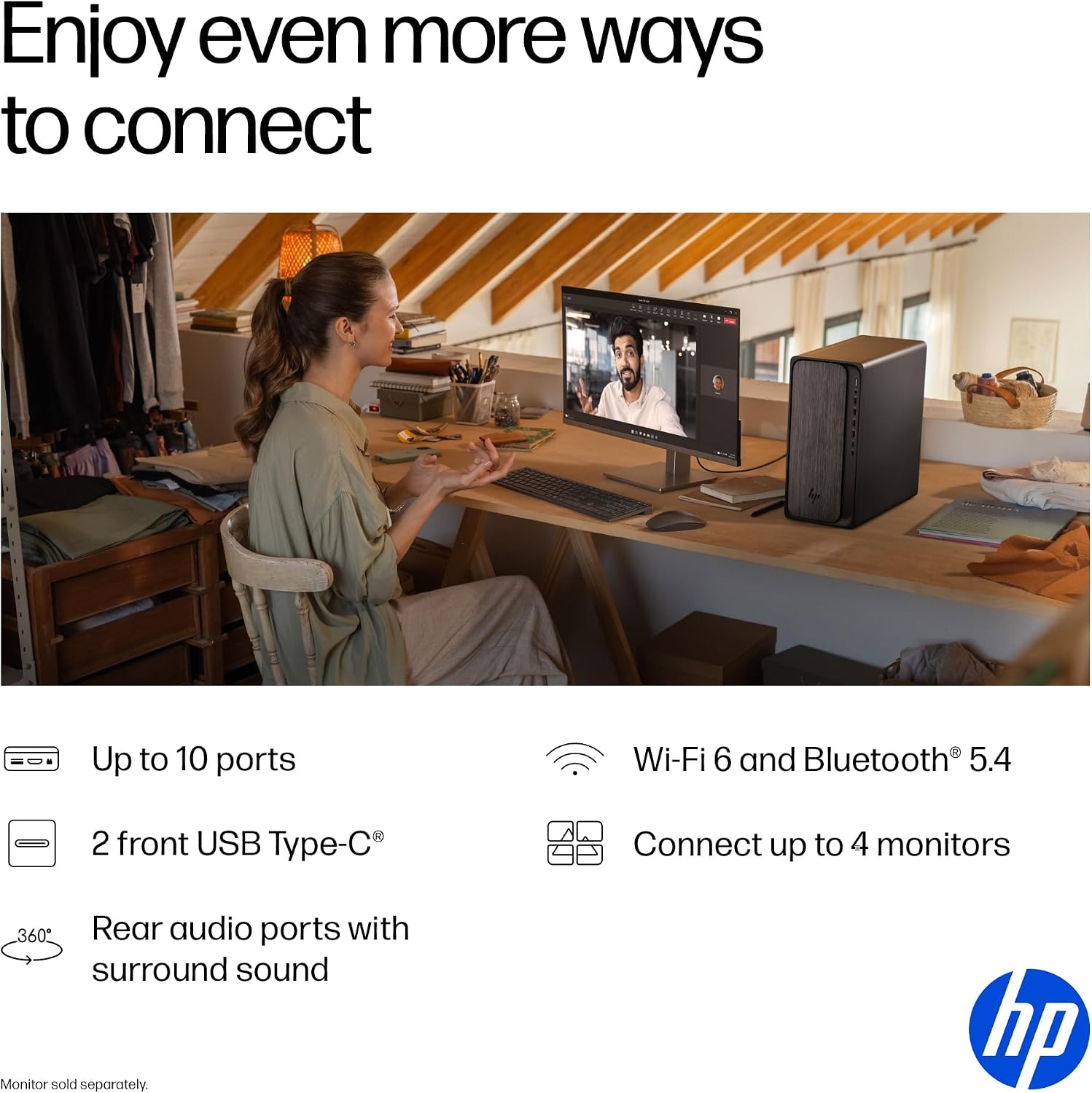 HP OmniDesk Desktop PC, AMD Ryzen 7 8700G, 16 GB RAM, 512 GB SSD, AMD Radeon 780M Graphics, Windows 11 Home, Microsoft Copilot, Gray Wood, M02-0340 (2025)