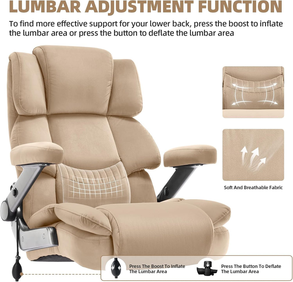VUZI 700LBS Large Heavy Duty Office Chair with 3D Flip Arms, Big and Tall Plus Size Fabric Executive Desk Chairs, High Back Extra Wide Computer Chair with Adjustable Lumbar Support, Sturdy Metal Base