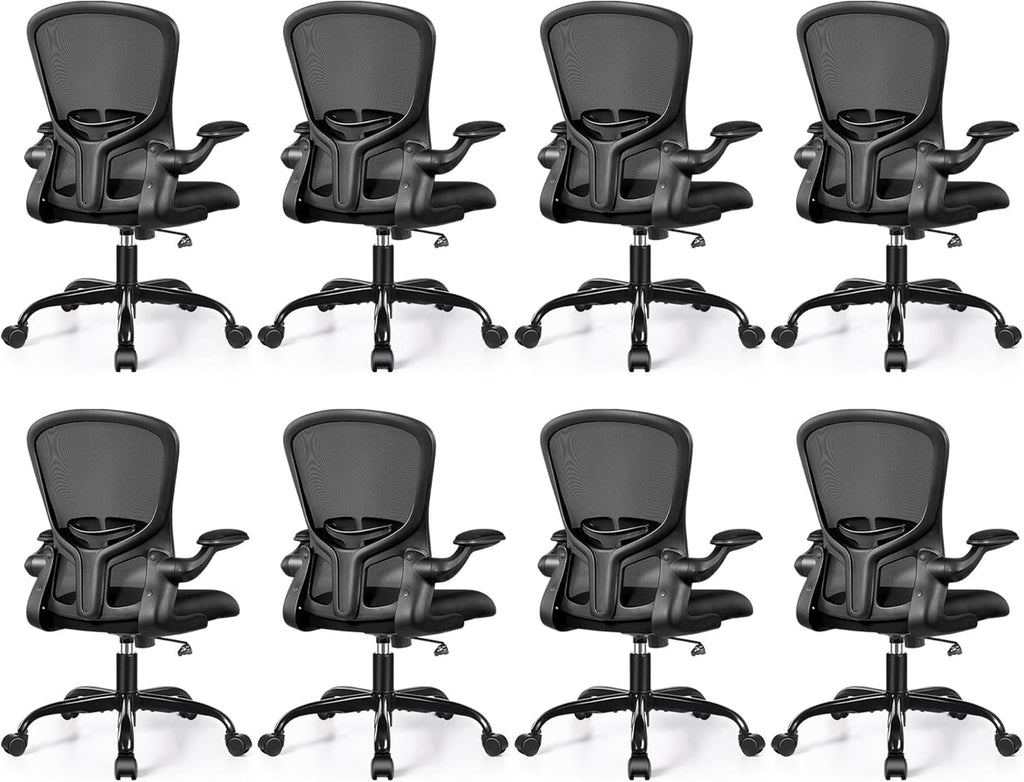 FelixKing Office Desk Chairs, Ergonomic PC Desk Chair with Wheels, Adjustable Lumbar Support and Height, Swivel Computer Chair with Flip-up Armrests and Ergo Mesh Backrest(Black, Pack of 8)