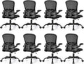 FelixKing Office Desk Chairs, Ergonomic PC Desk Chair with Wheels, Adjustable Lumbar Support and Height, Swivel Computer Chair with Flip-up Armrests and Ergo Mesh Backrest(Black, Pack of 8)