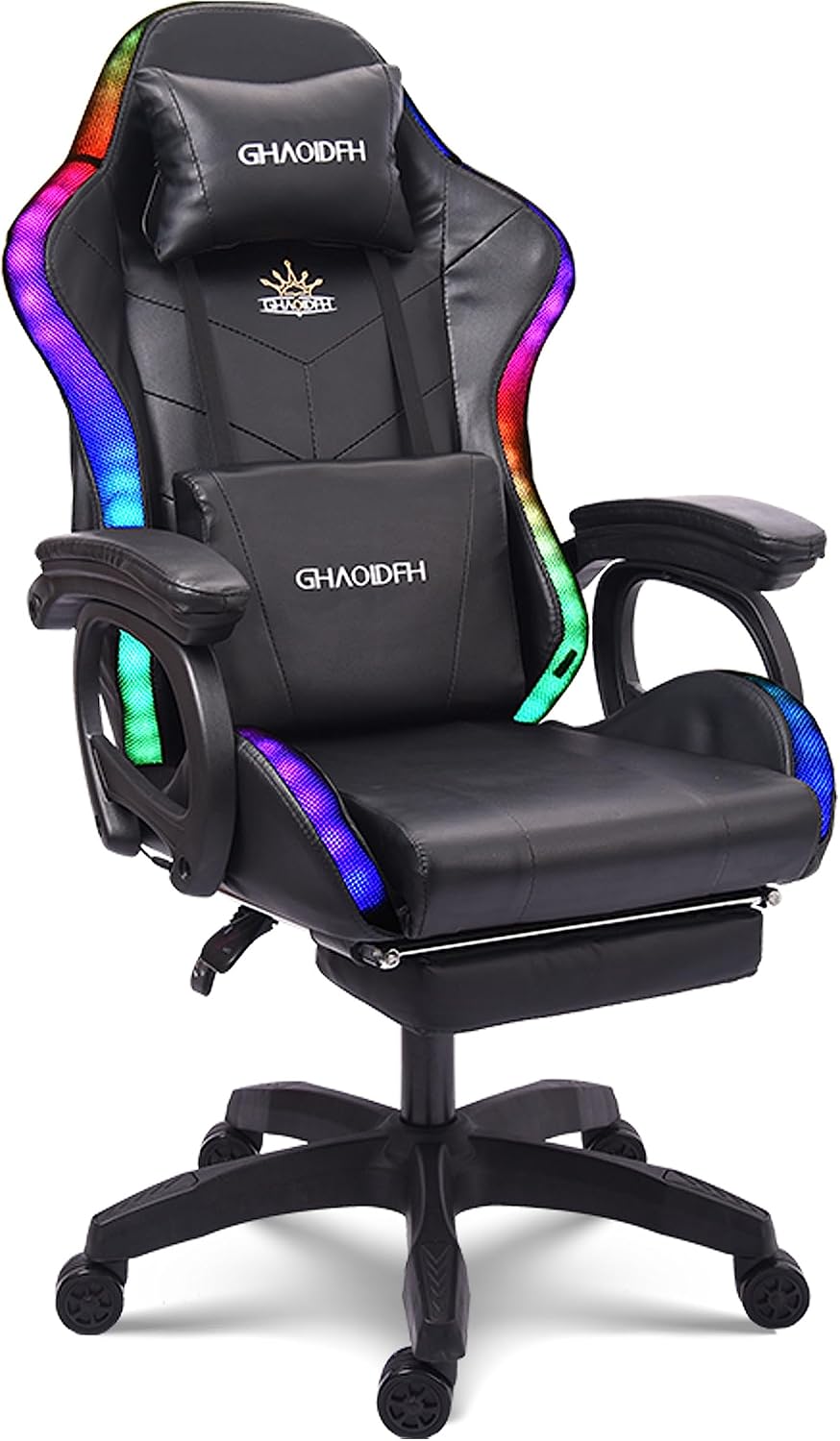 Gaming Chairs with Speakers and LED Light,Gaming Chair with Footrest and Massage Lumbar Support,Multi-Function, Gaming Chairs, Reclining Gaming Chairs, Racing Chair for Adults Teens Gamer.,Bl
