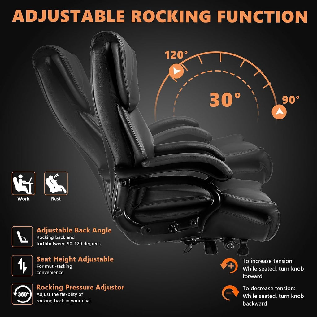 Indulgear 500lbs Big and Tall Office Chair with Gel Seat Cushion,Heavy Duty Office Chair for Heavy People, High Back Executive Computer Chair with Adjustable Lumbar Support, Dual Rubber Wheel