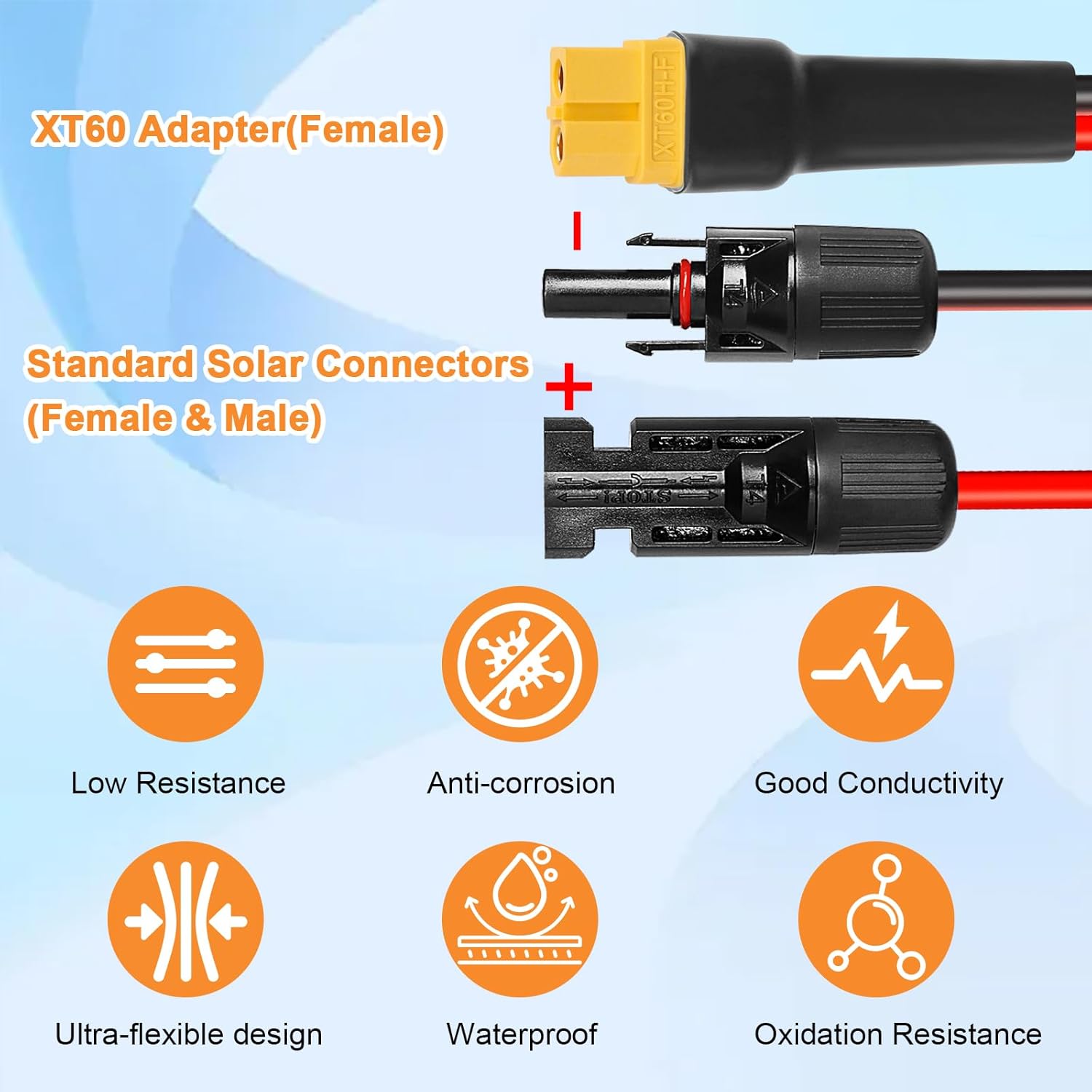 10AWG 75FT XT60 Solar Extension Cable 2 3 6 10 15 20 25 35 40 50 75 100FT XT60 Solar Extension Connector Adapter Thicker Cable Female to Male for Portable Power Station Solar Panel RC LiFePO4 Battery