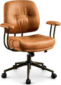ovios Ergonomic Office Chair, Mid Back Faux Leather Executive Chairs with Thick Cushion, Comfy Mid-Century Modern Swivel Rolling Computer Armchair (Brown, Suede Leather)