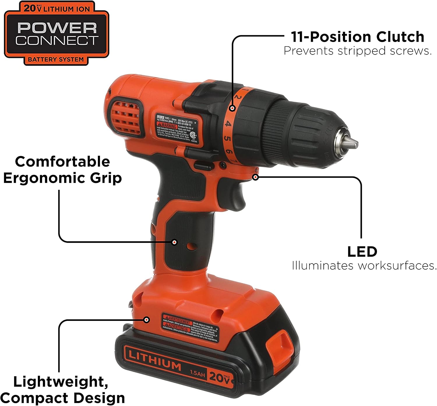 BLACK+DECKER 20V MAX 68-Piece Cordless Drill and Home Tool Project Kit with Tool Storage Bag (LDX120PK)