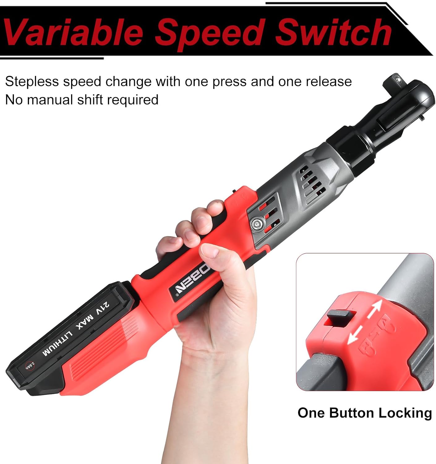 AOBEN 21V 1/2' Cordless Ratchet Wrench Kit-74 Ft-lbs Brushless Electric Power Ratchet with Variable Speed, 2X2000mAh Lithium-Ion Battery, Charger, 8 Sockets, 1/4' & 3/8' Adaptors, 3' Extension Bar