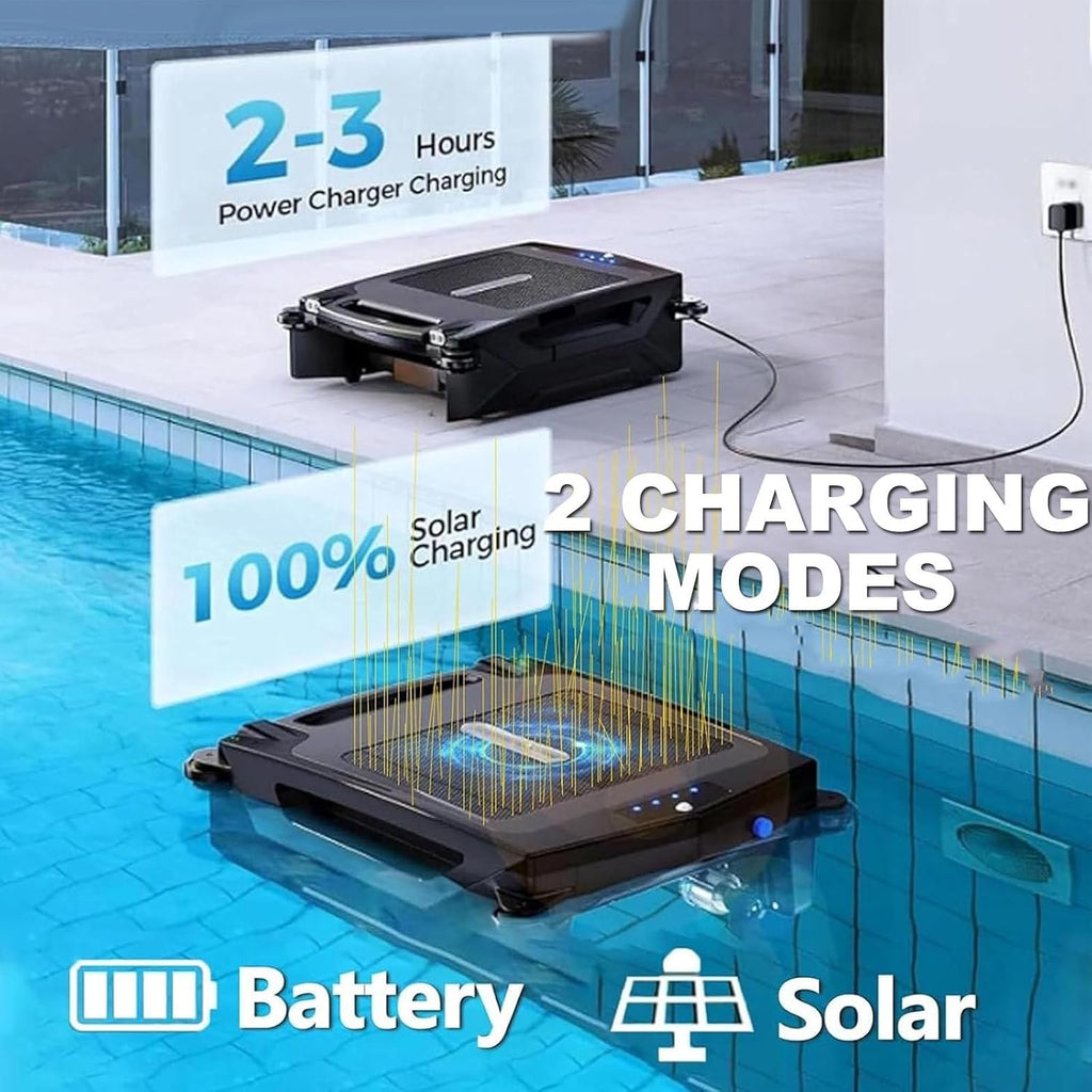 Upgrade App Solar Powered Automatic Robotic Pool Skimmer Cleaner,Solar Pool Cleaner Dual Mode＆Overnight Continuous Cleaning,4.1l Waste Collection Drawer,for All Swimming Pool