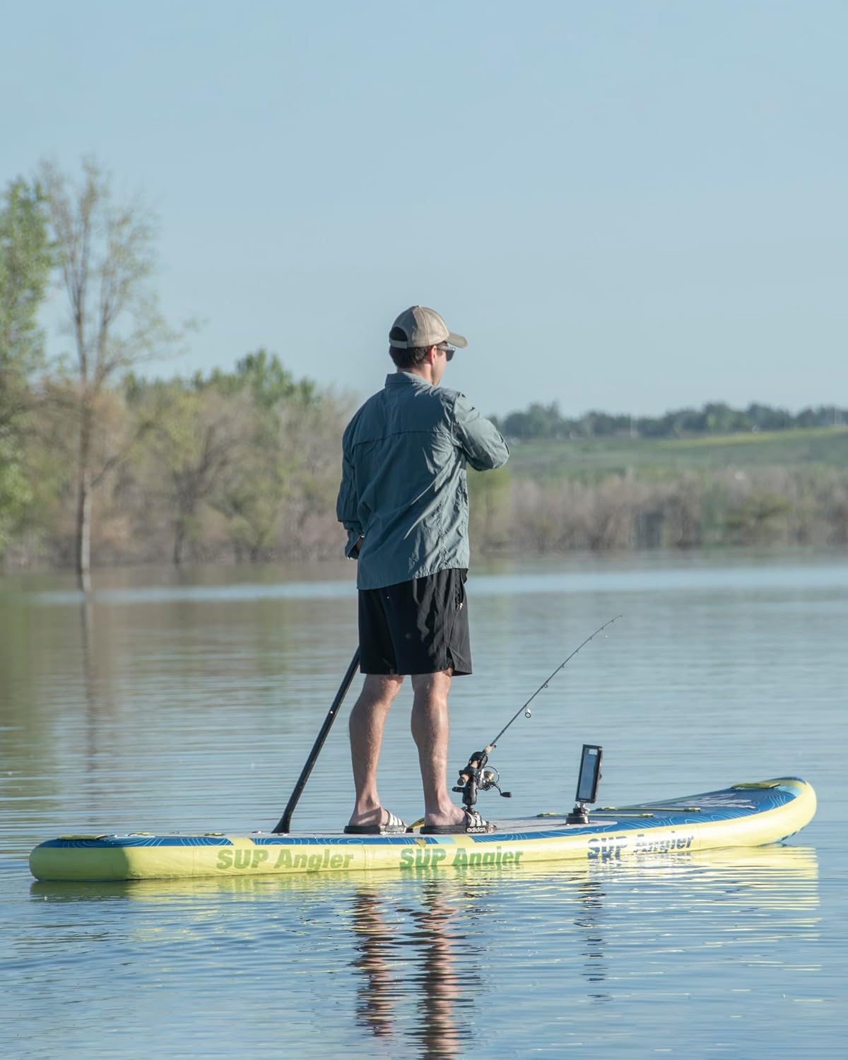 SUP Angler X-Wide Inflatable Fishing Paddle Board with Seat, Choose Accessories Package, Adjustable Fishing Rod Holders, Accessory Ports, Dual Paddle, Quad Bungees, 10'8' X 35'