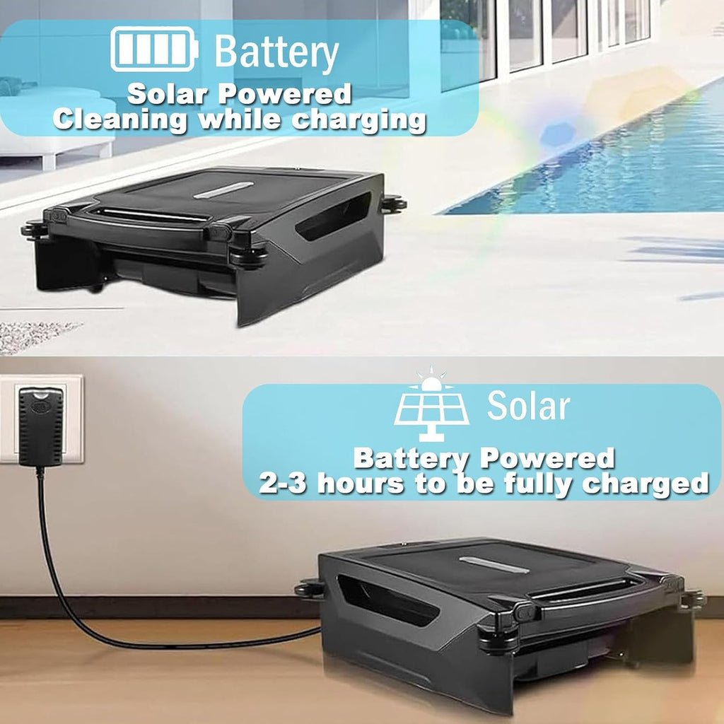 Automatic Solar Pool Skimmer Cleaner|24H Continuous Cleaning,Robotic Pool Face Cleaner,AI Path Optimization|Fault Alert Light|Equipped with Salt Chlorine Tolerant Motors