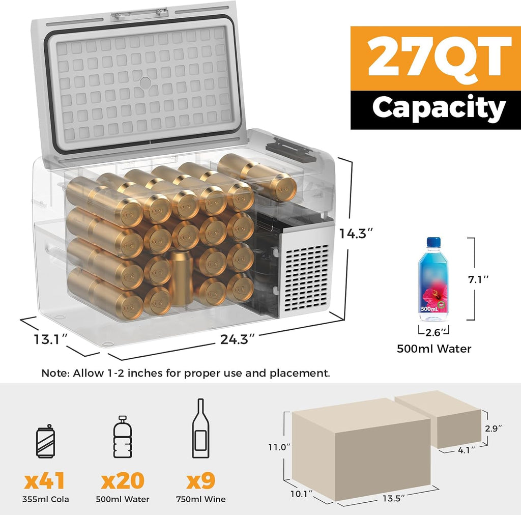 Setpower Car Refrigerator 50 Hours Backup Cooling 27 Quart 12 volt Fridge Portable Car Freezer 12V Coolers for Vehicles Electric Cooler for Car Camping Truck Van RV SUV Road Trip Travel (RF25 Grey)