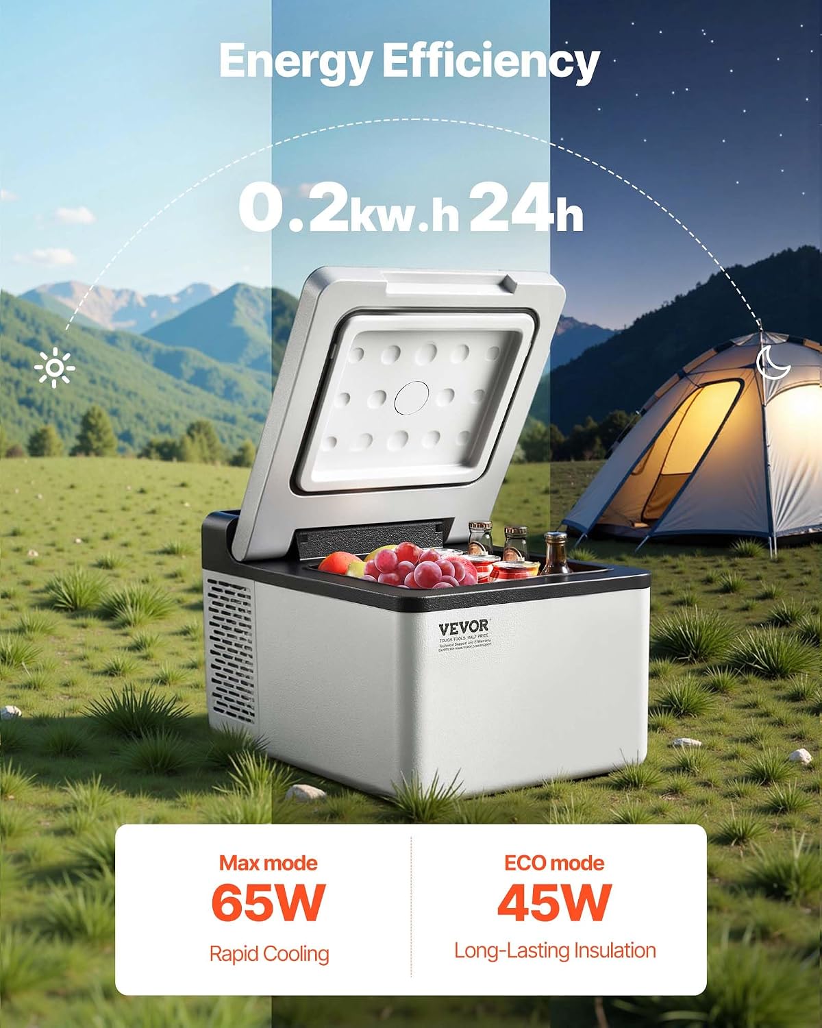 VEVOR 12V Car Refrigerator 10 QT, Portable Mini Freezer with APP Control, -4℉ to 68℉, 12/24V DC & 110-220V AC Compressor Cooler for Travel, Camping, Home, Road Trip