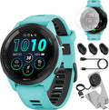 Garmin Forerunner 265 GPS Smartwatch, Aqua/Black Bundle with Deco Essentials Charging Dock Venu 3 + Silicone Dust Cover + Round Tempered Glass Screen Protector