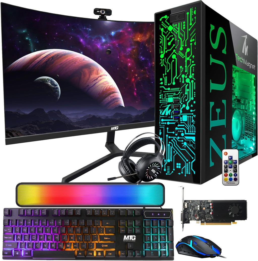 TechMagnet Gaming Desktop PC, Intel i5 6th Gen, Zeus Pro 6, GT 1030 2GB DDR5, 16GB RAM ARGB, 256GB SSD, MTG 24 Inch Curved Monitor, RGB Kit, Windows 11 (Renewed)