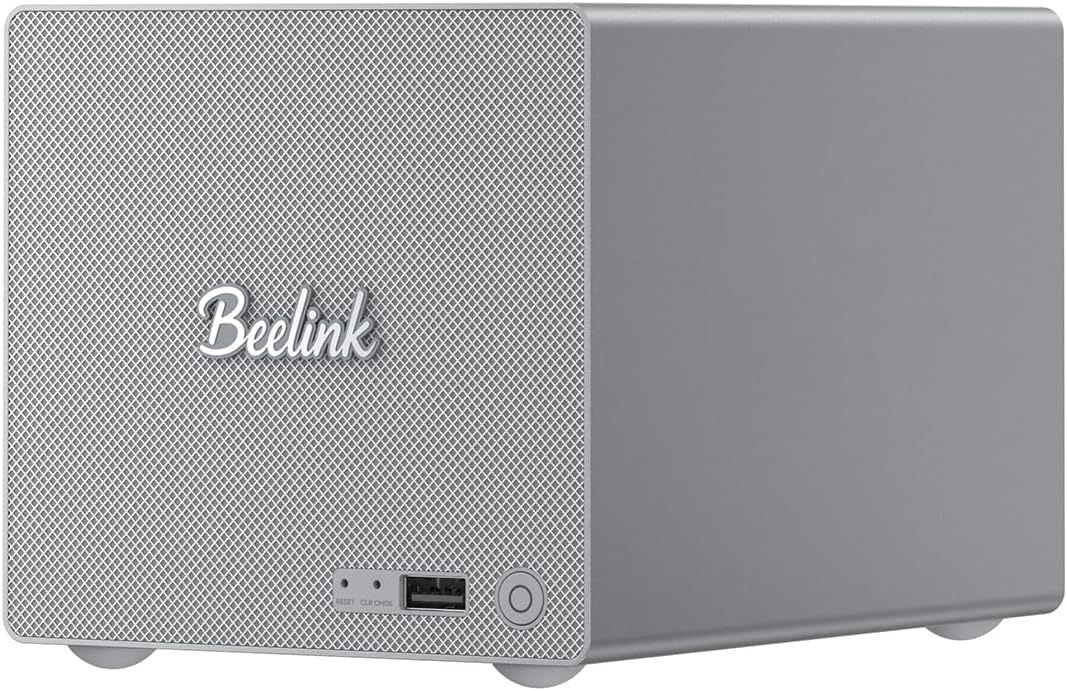 Beelink ME Pro Mini PC, 2-Bay NAS Intel N150, Mini Computer 16GB LPDDR5 1TB SSD, 3*M.2 PCIe3.0 SSD Slots + 2*HDD Bays(MAX 72TB), 5G + 2.5G Dual LAN, Desktop PC Supports WiFi6/BT5.4/4K Media Library