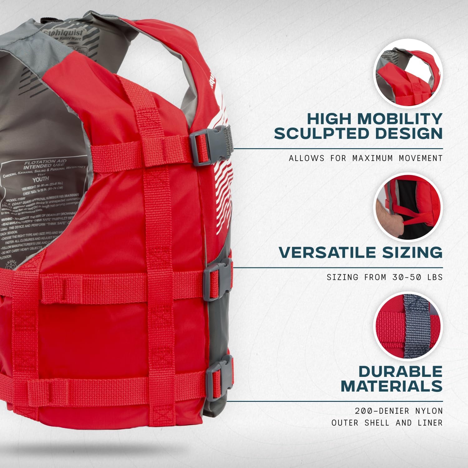 Stohlquist Universal Fit Adult Life Jacket PFD (4 Pack) Coast Guard Approved, for Men and Women 90+ lbs, Lightweight Neoprene and Adjustable, Ideal for Boating, Kayaking & Water Sports