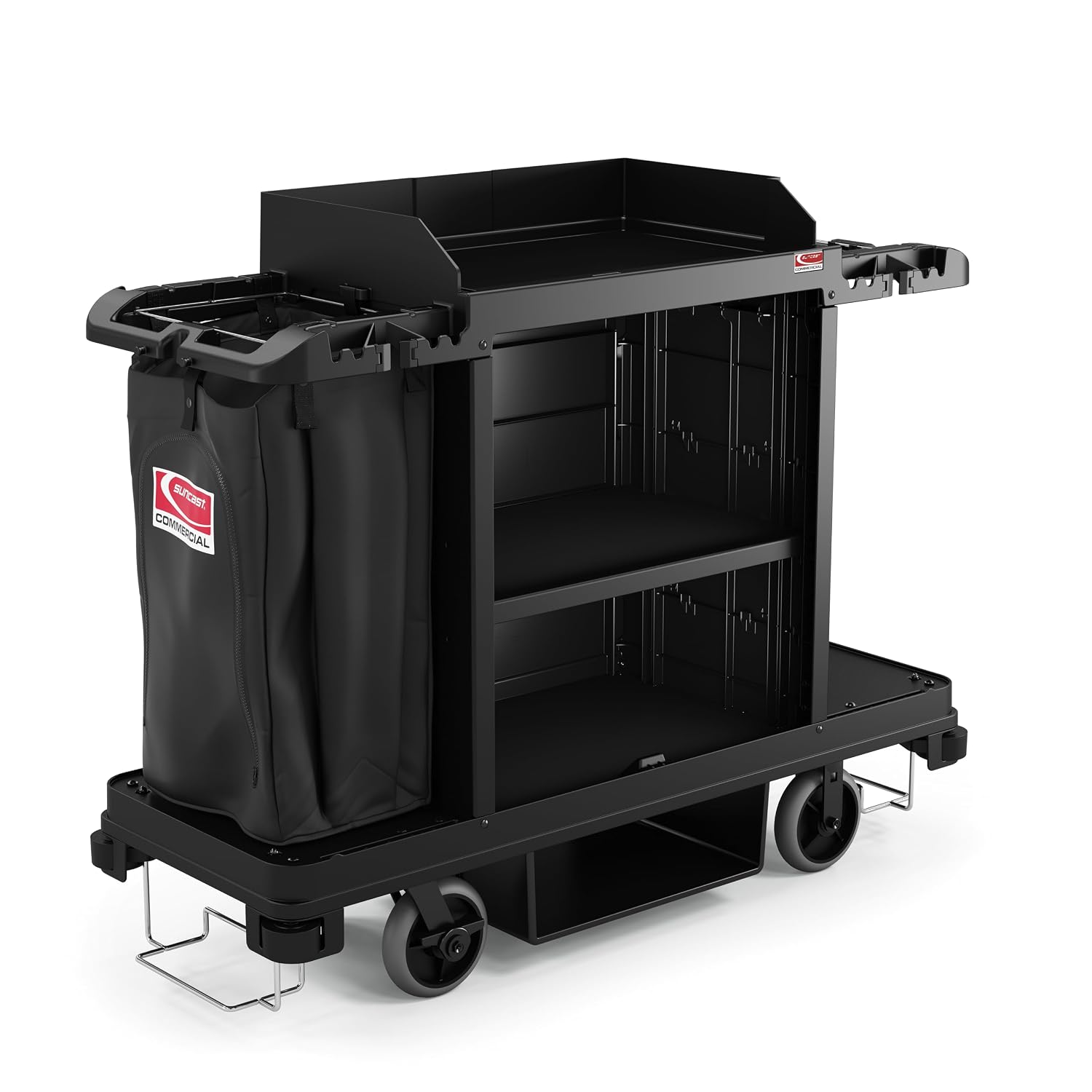 Suncast Commercial Standard Housekeeping Cart with Laundry Bag, Vacuum Holders, Integrated Cleaning Tool Storage, 56' Height x 22' Width, Made in the USA