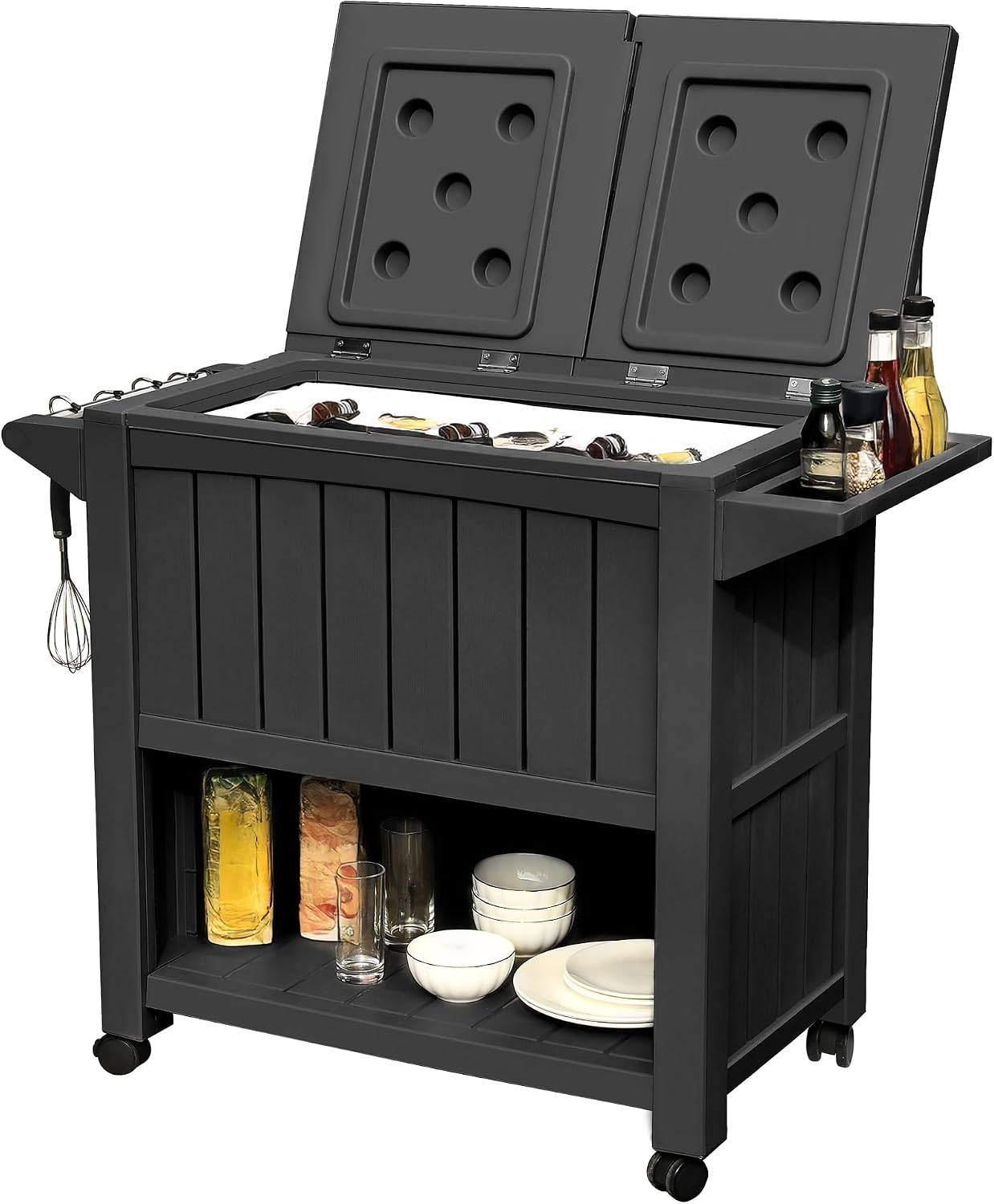 YITAHOME 85 Quart Rolling Cooler Cart with Bottle Opener Drainage, Portable Patio Cooler on Wheels, Outdoor Beverage Cart Ice Chest for Patio Pool Deck Party BBQ Cookouts (Black)