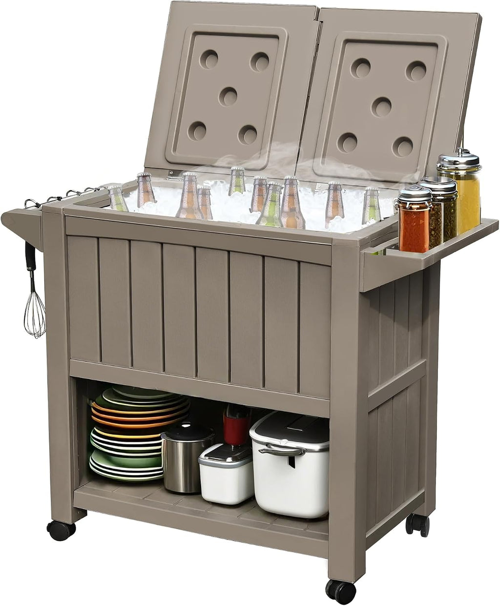 DWVO Ice Chest with Wheels,80 Quart Rolling Cooler with Bottle Opener Drainage, Patio Cooler Cart, Rolling Ice Chest with Handle for Patio Pool Deck Party BBQ Cookouts