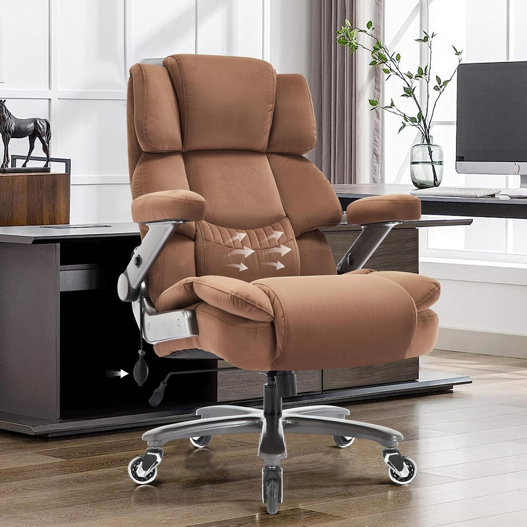 VUZI 700LBS Large Heavy Duty Office Chair with 3D Flip Arms, Big and Tall Plus Size Fabric Executive Desk Chairs, High Back Extra Wide Computer Chair with Adjustable Lumbar Support, Sturdy Metal Base