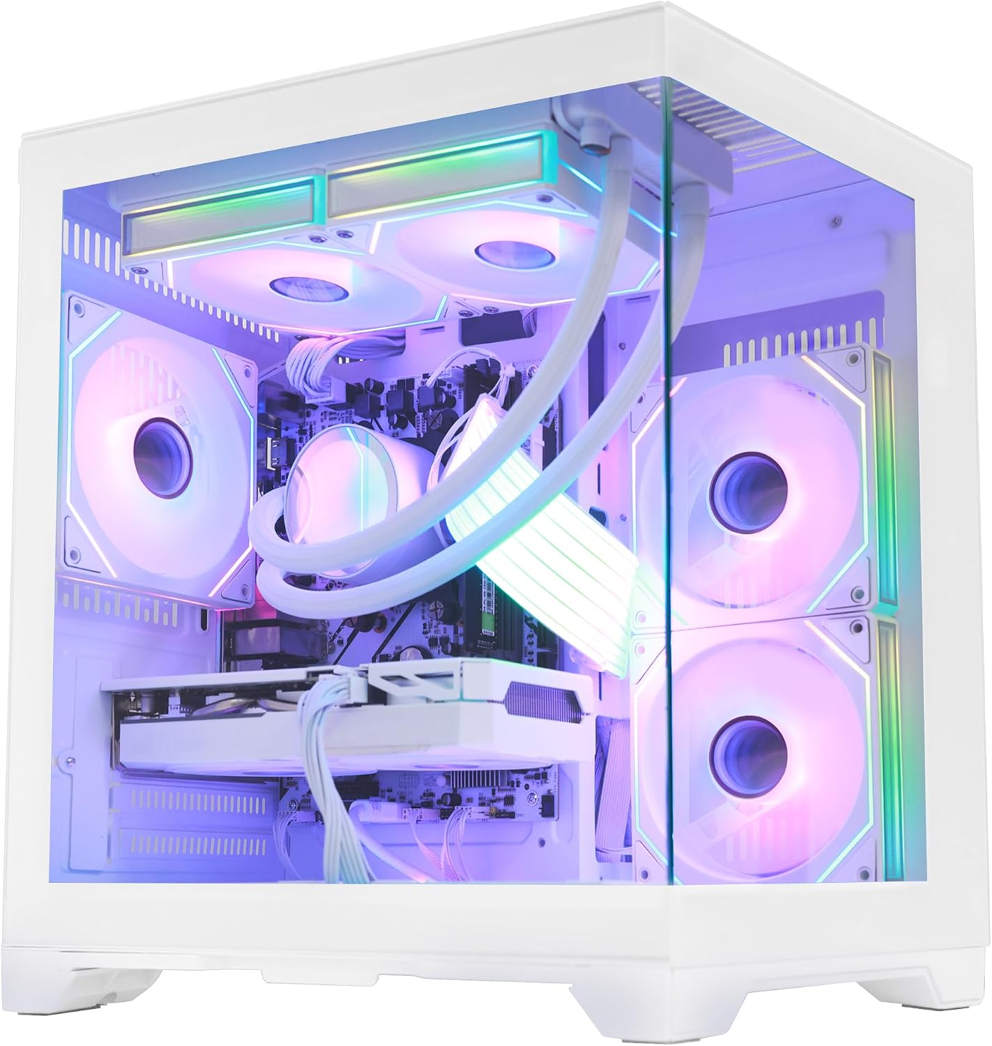 White RGB Prebuilt Gaming Desktop PC, AMD Ryzen 7 5700X 3.4GHz, GeForce RTX 5060 8GB, 32GB DDR4 RAM, 1TB PCIe SSD, 240mm AIO Liquid Cooler, WiFi Bluetooth, Windows 11 Gaming Tower Computer