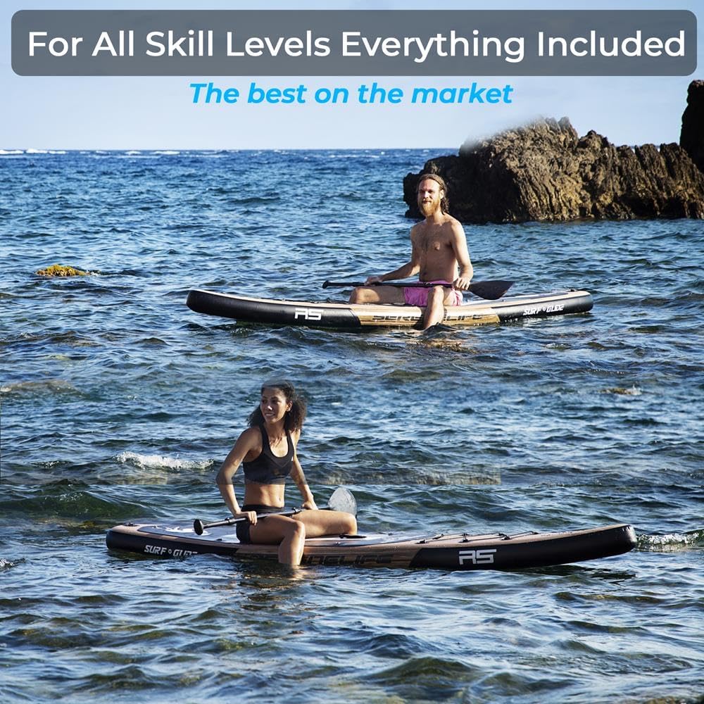 SereneLife Inflatable Stand Up Paddle Board and Detachable Seat - SUP Paddleboard Set for Adults and Youth, 32' Wide Design with Non-Slip EVA Deck Pad and Marine-Grade Materials, 350 lbs Capacity